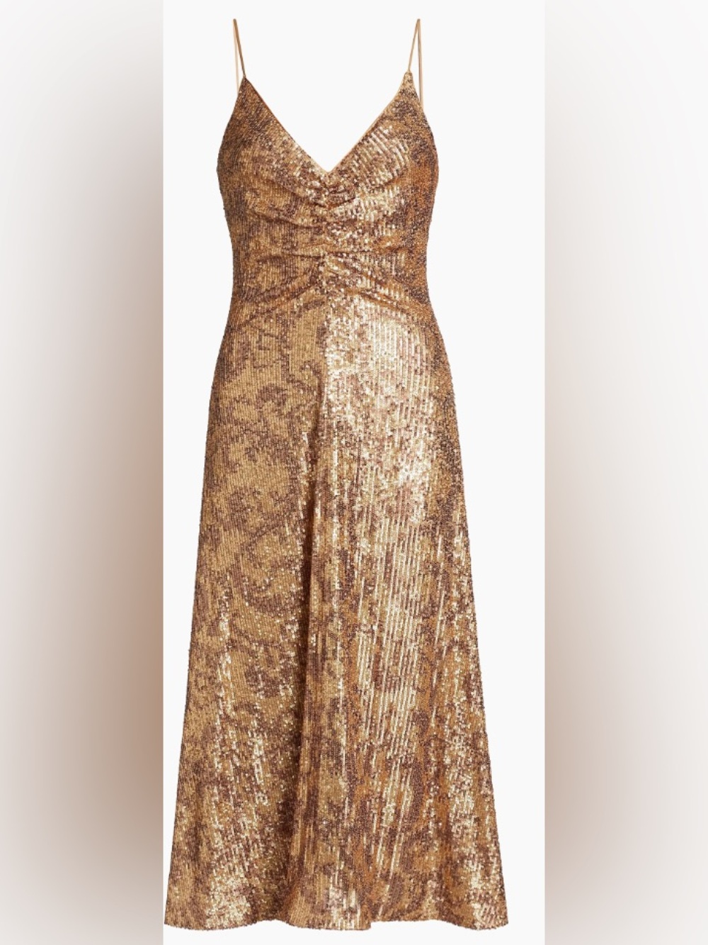 Halston Essence Leo Gold Sequin Midi Dress - size 12 NWT